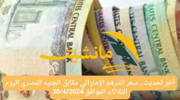 آخر تحديث.. سعر الدرهم الإماراتي مقابل الجنيه المصري اليوم الثلاثاء الموافق 30 أبريل 2024